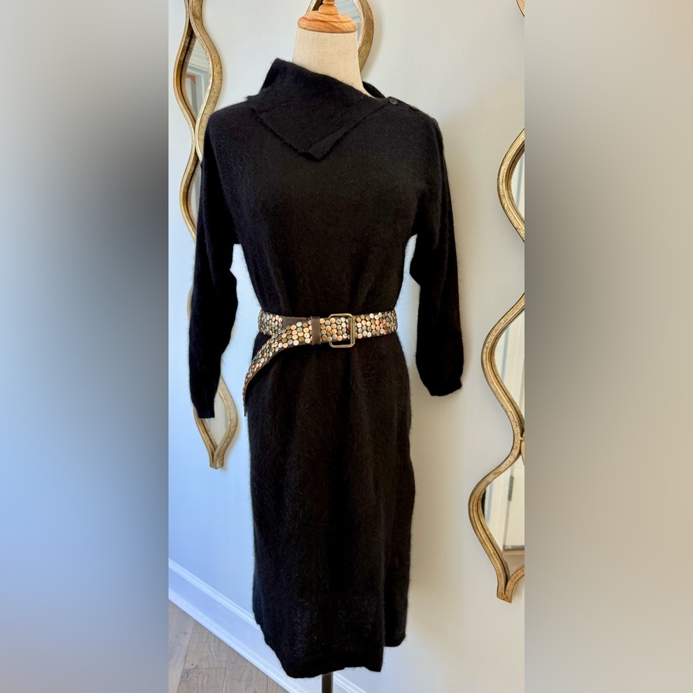 Jonathan Martin Black Wool Angora Knit Dress Travel Capsule Midi M - Picture 4 of 9